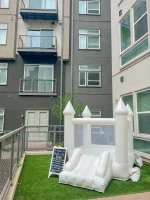Mini White Bounce House for Kids Party, Inflatable Castle Bounce House for Kids