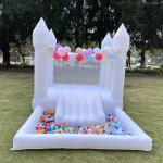 Mini White Bounce House with Slide and Ball Pit, with Air Blower
