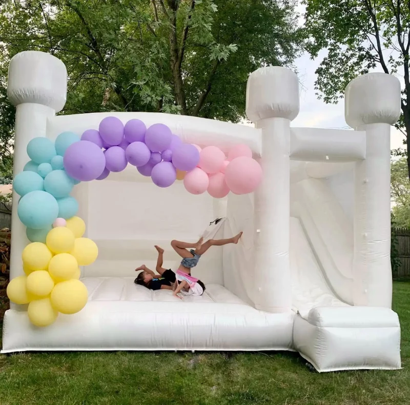 White Bouncy Castle with Slide Flat Top