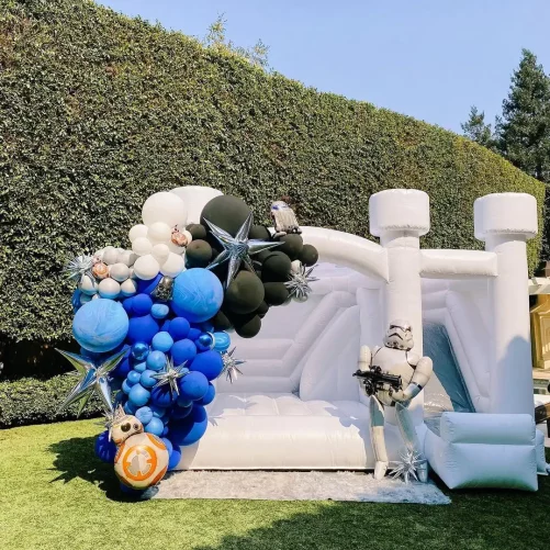 White Bouncy Castle with Slide Flat Top